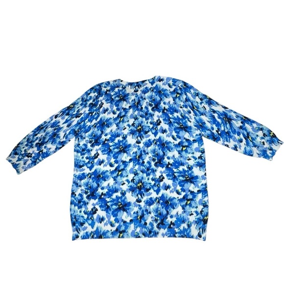 LANDS' END Blue Floral Supima Cotton Crewneck Sweater 3/4 Sleeve Women's XL - Picture 12 of 16